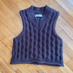 SAMSøE SAMSOE Chunky Cable-Knit Huske Sweater Vest Delicioso Brown V-Neck XL